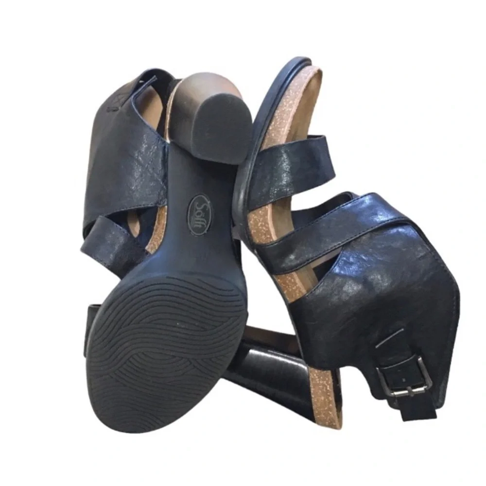 Sofft Black Leather/Lining and Sock Heel Sandal Shoes 8.5